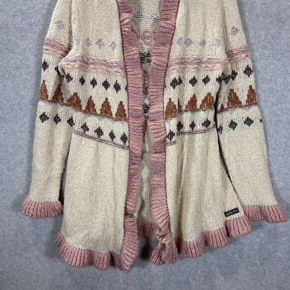 Matilda Jane Womens Jacie Ruffled Knit Cardigan Sweater L Wool Blend Boho Aztec - Picture 16 of 16